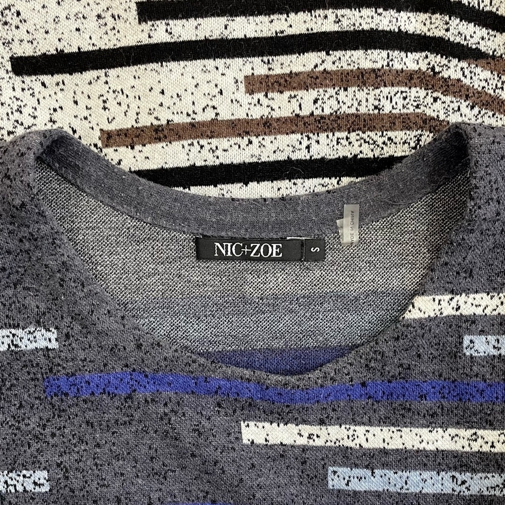 NIC + ZOE Broken Stripes Fall Shirt, Geometric/Modern Print - Picture 3 of 7